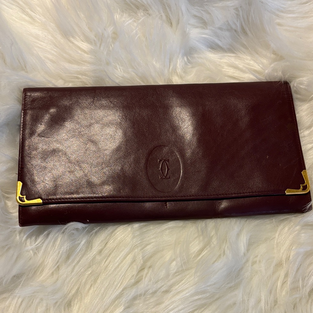 Authentic Vintage Cartier Must Line Burgundy Leather Clutch